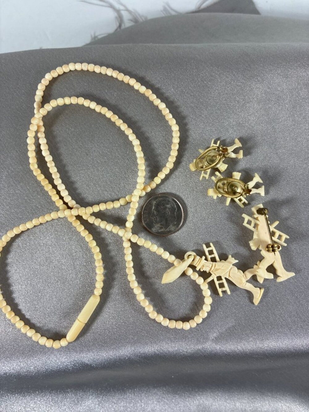 Vintage Figural Chimney Sweep Jewelry Set Necklace Brooch Clip Earrings - Picture 9 of 9
